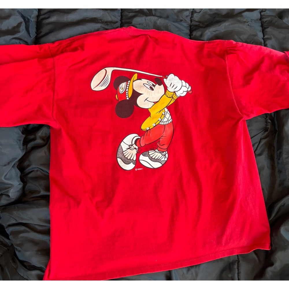 Vintage Genus Disney Mickey Mouse Golf T-Shirt Red XXL Made in USA Graphic Tee